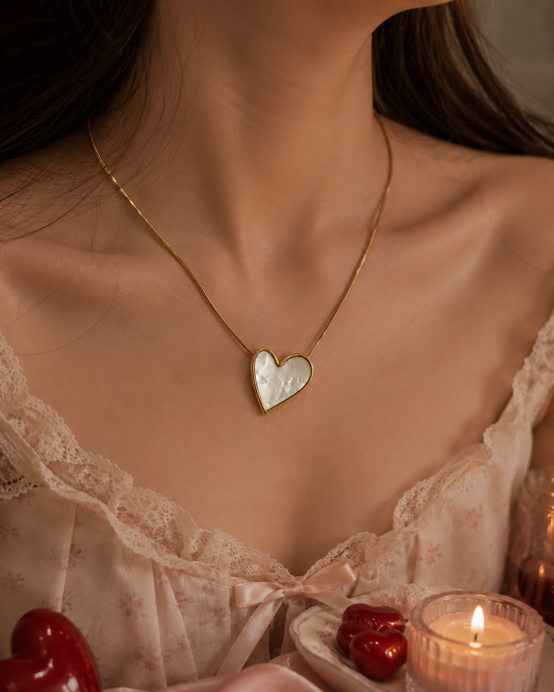 Rewritten in Love. White Heart Necklace