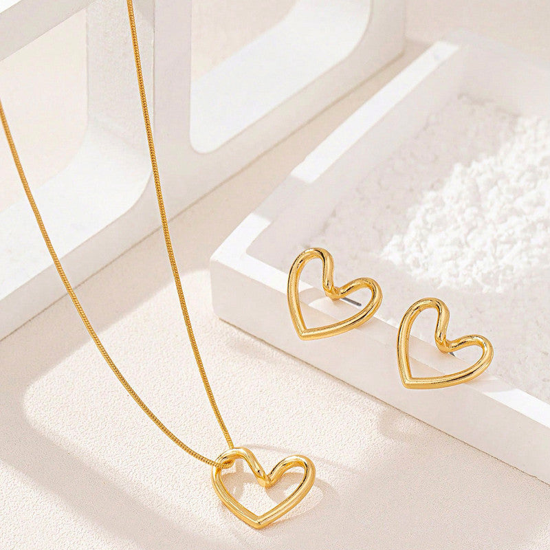 Heart Pendant Necklace & Stud Earrings Set ❤️