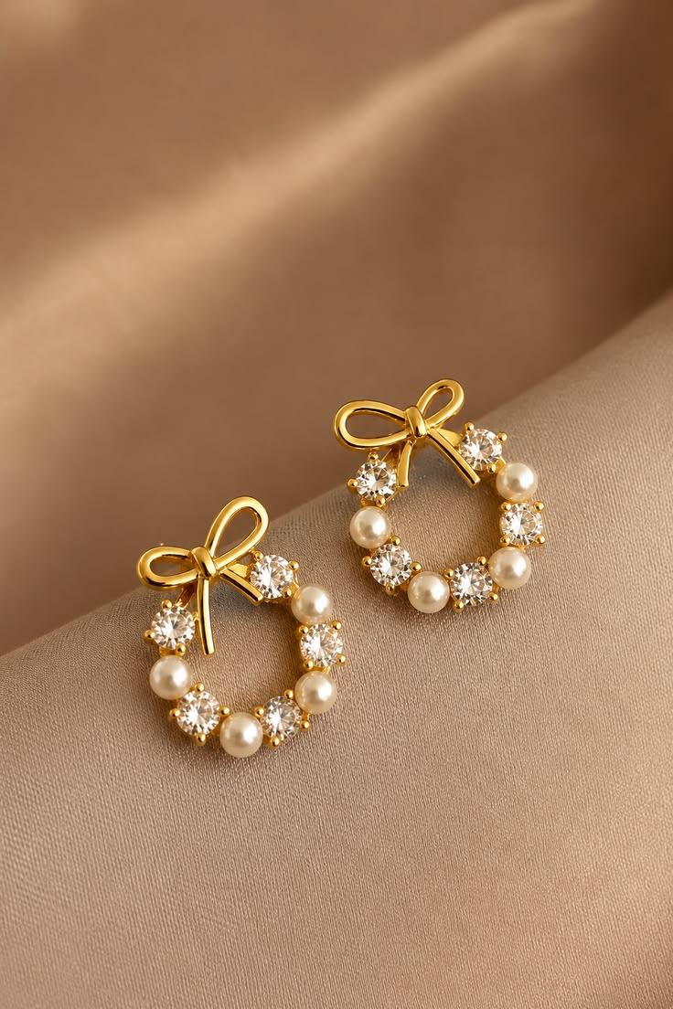 Bow & Sparkle Circle Stud Korean Earrings
