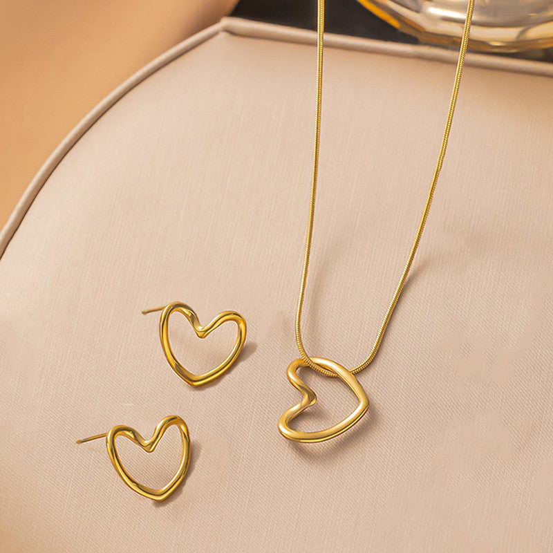 Heart Pendant Necklace & Stud Earrings Set ❤️