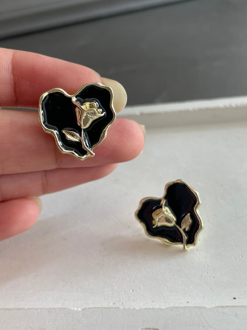 Midnight Rose Heart Stud Earrings