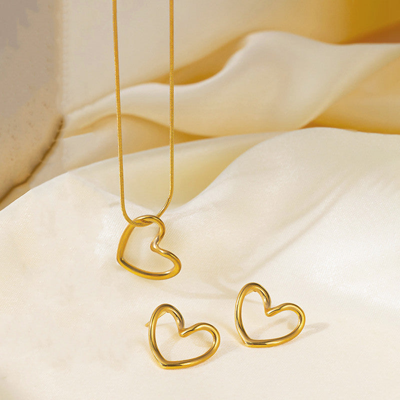 Heart Pendant Necklace & Stud Earrings Set ❤️