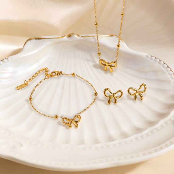 Sweet Grace Bow Earrings, Anklet & Necklace Set