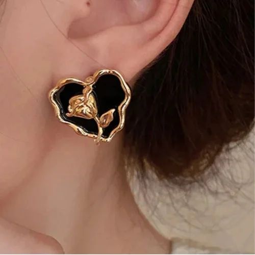 Midnight Rose Heart Stud Earrings