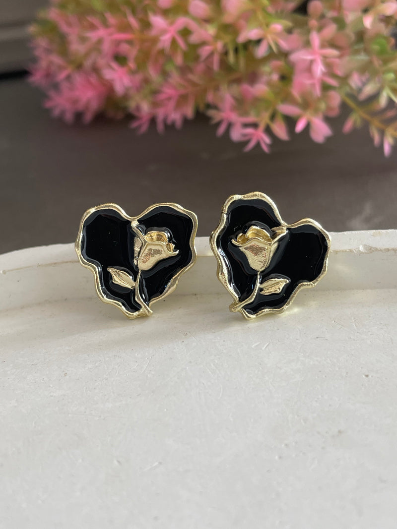 Midnight Rose Heart Stud Earrings