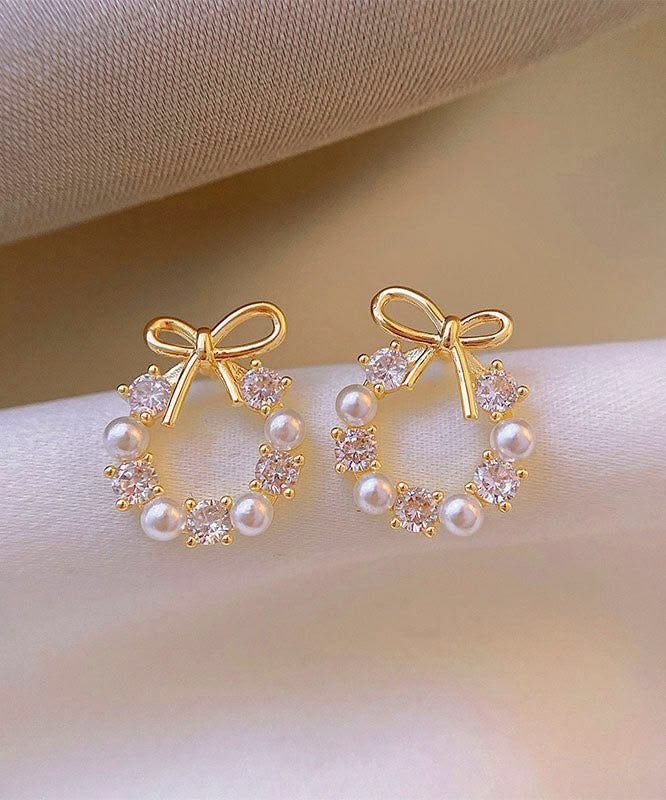 Bow & Sparkle Circle Stud Korean Earrings