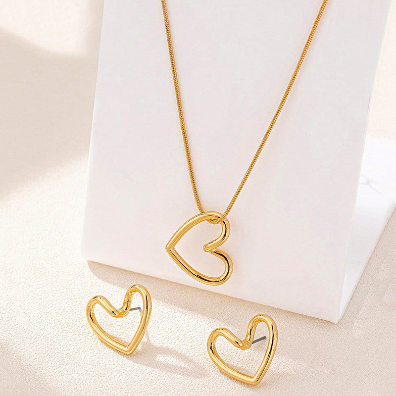 Heart Pendant Necklace & Stud Earrings Set ❤️
