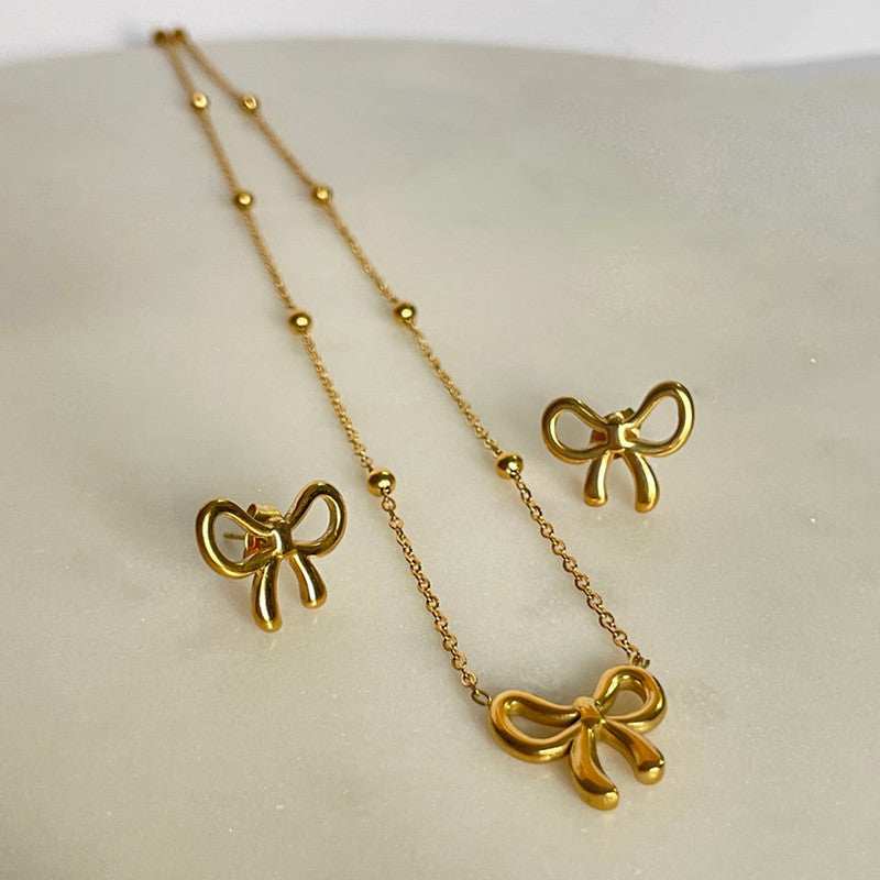 Sweet Grace Bow Earrings, Anklet & Necklace Set