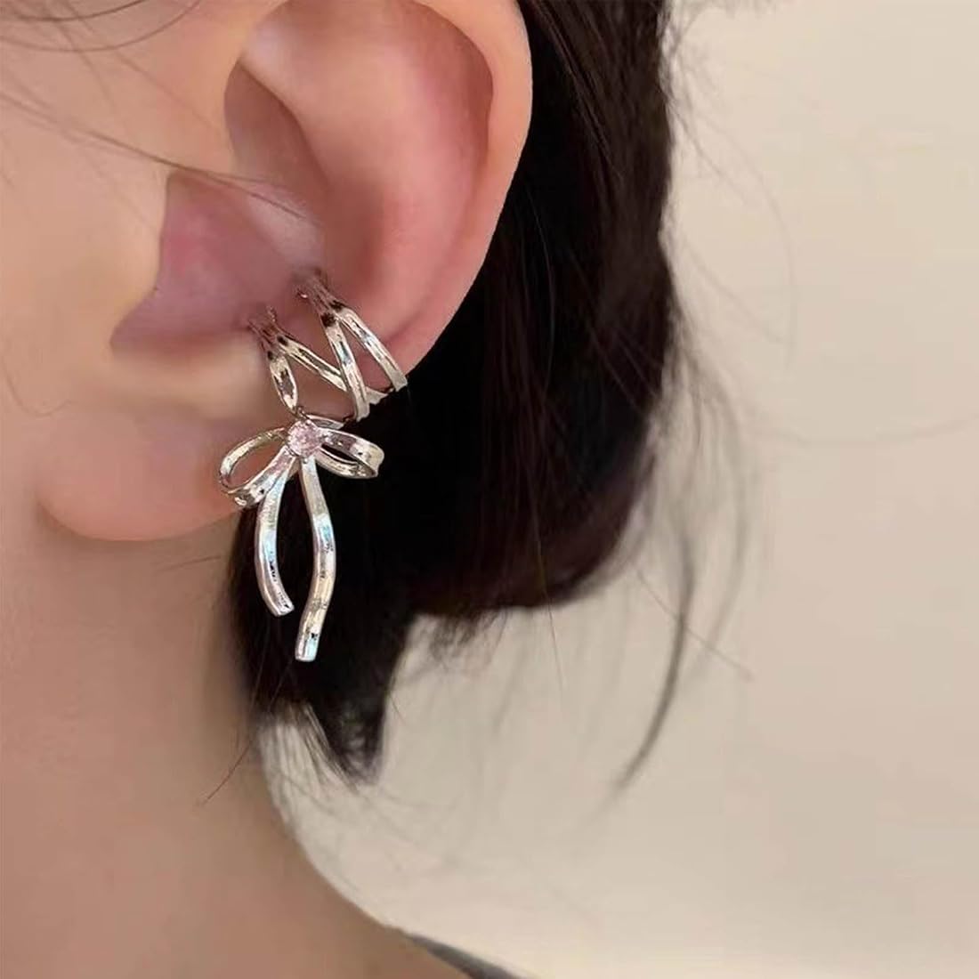 Silver Bow Ear Cuff