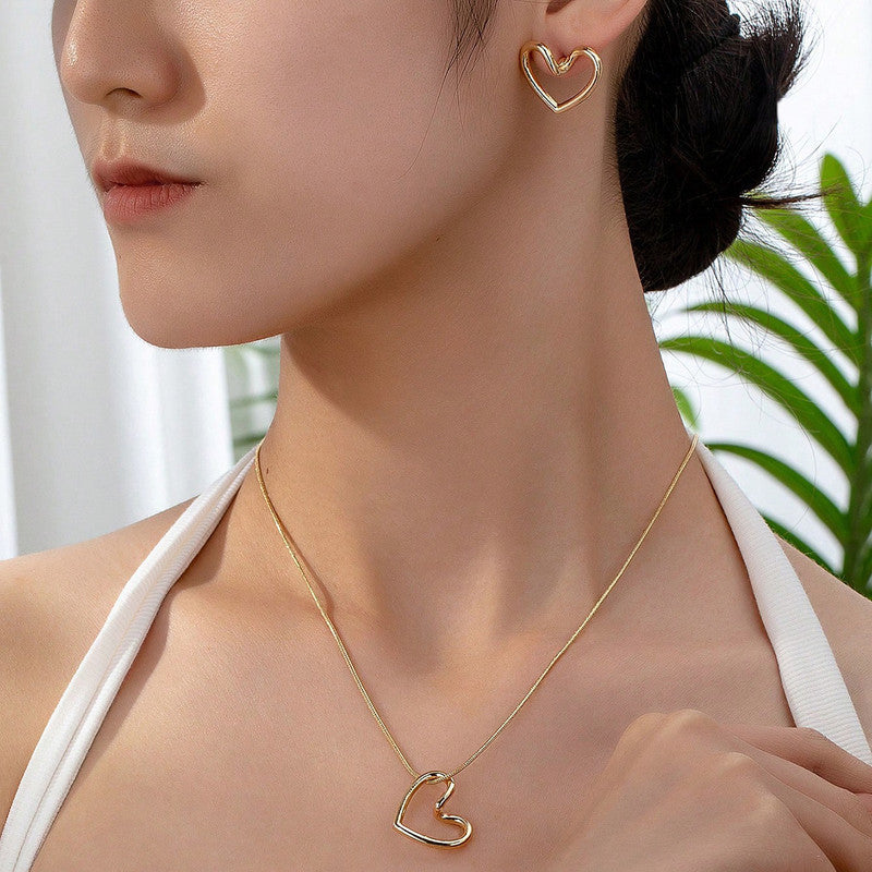 Heart Pendant Necklace & Stud Earrings Set ❤️