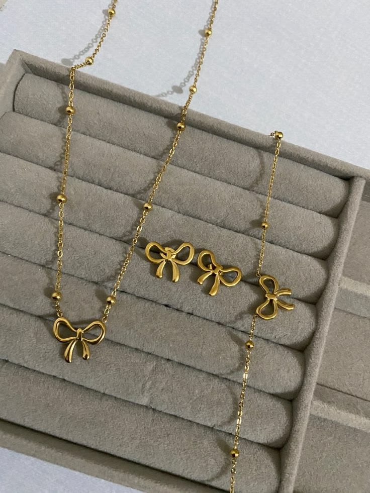 Sweet Grace Bow Earrings, Anklet & Necklace Set