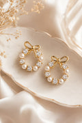Bow & Sparkle Circle Stud Korean Earrings